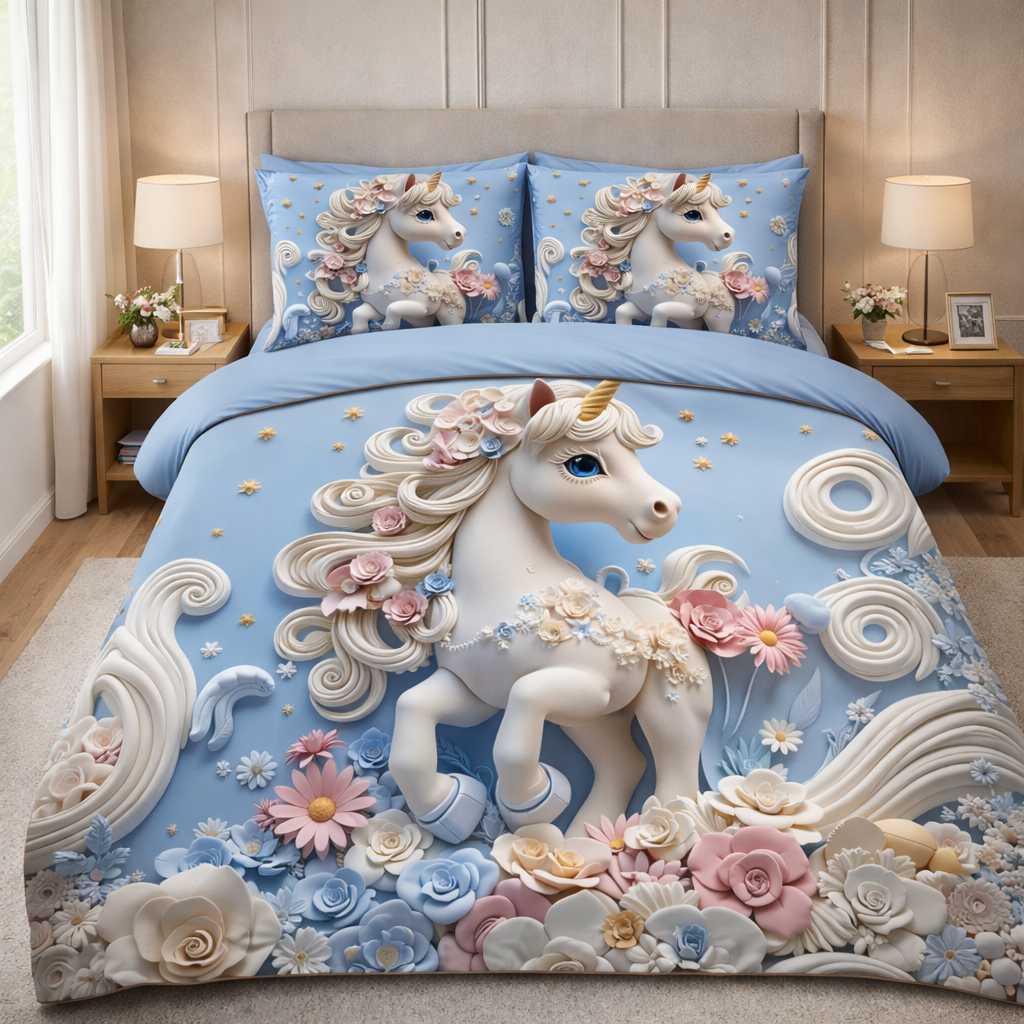 Dreamy Unicorn Floral Printed Bedsheet – Premium Soft Microfiber Luxury by Home Collective