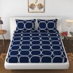 Blue leaf Pattern Cotton Elastic Fitted Bedsheet & Pillow cover set |by Home Collective