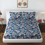 Blue Paisley Design Premium Cotton Fitted Bedsheets with Pillow covers |by Home Collective