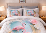 Pink Flamingo lovers Floral 7D Digital Printed Cotton 310 TC Queen size Bedsheet set |by Home Collective - Image 2