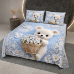 Cute Teddy Bear Floral 7D Digital Printed Cotton 310TC Queen size Bedsheet set |by Home Collective